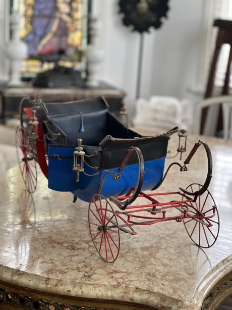 1950's painted metal horse drawn carriage toy