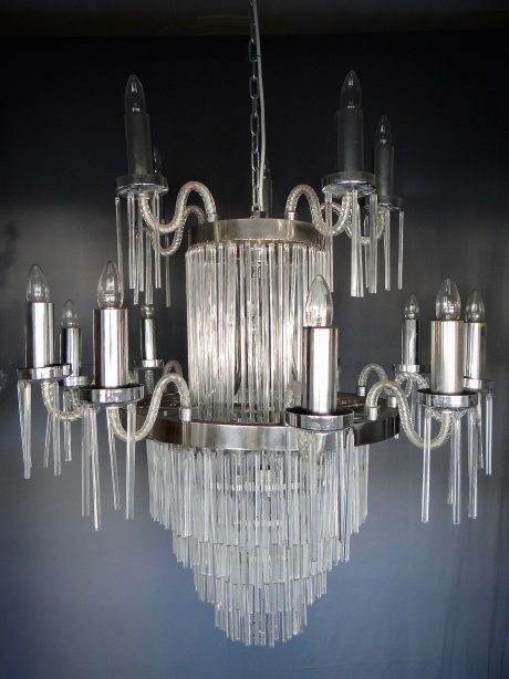 21 light stunning crystal rod and chrome chandelier