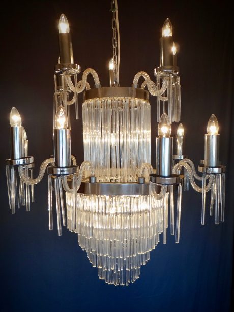 21 light stunning crystal rod and chrome chandelier