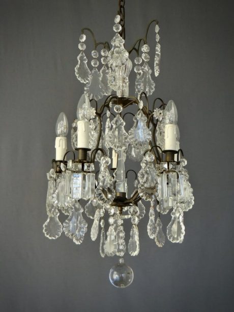 French Late 19th century five branch cage form chandelier