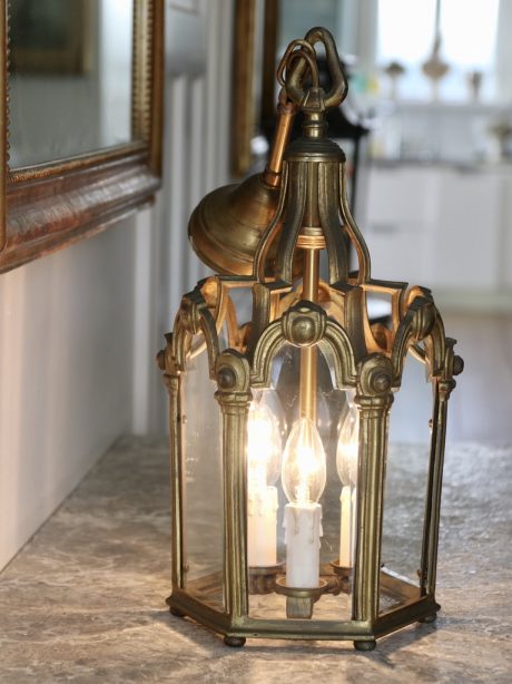 Antique French bronze three light hall lantern