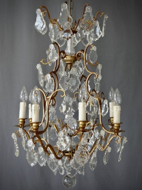 19th Century gilded bronze cage form chandelier