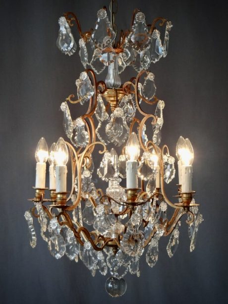 19th Century gilded bronze cage form chandelier