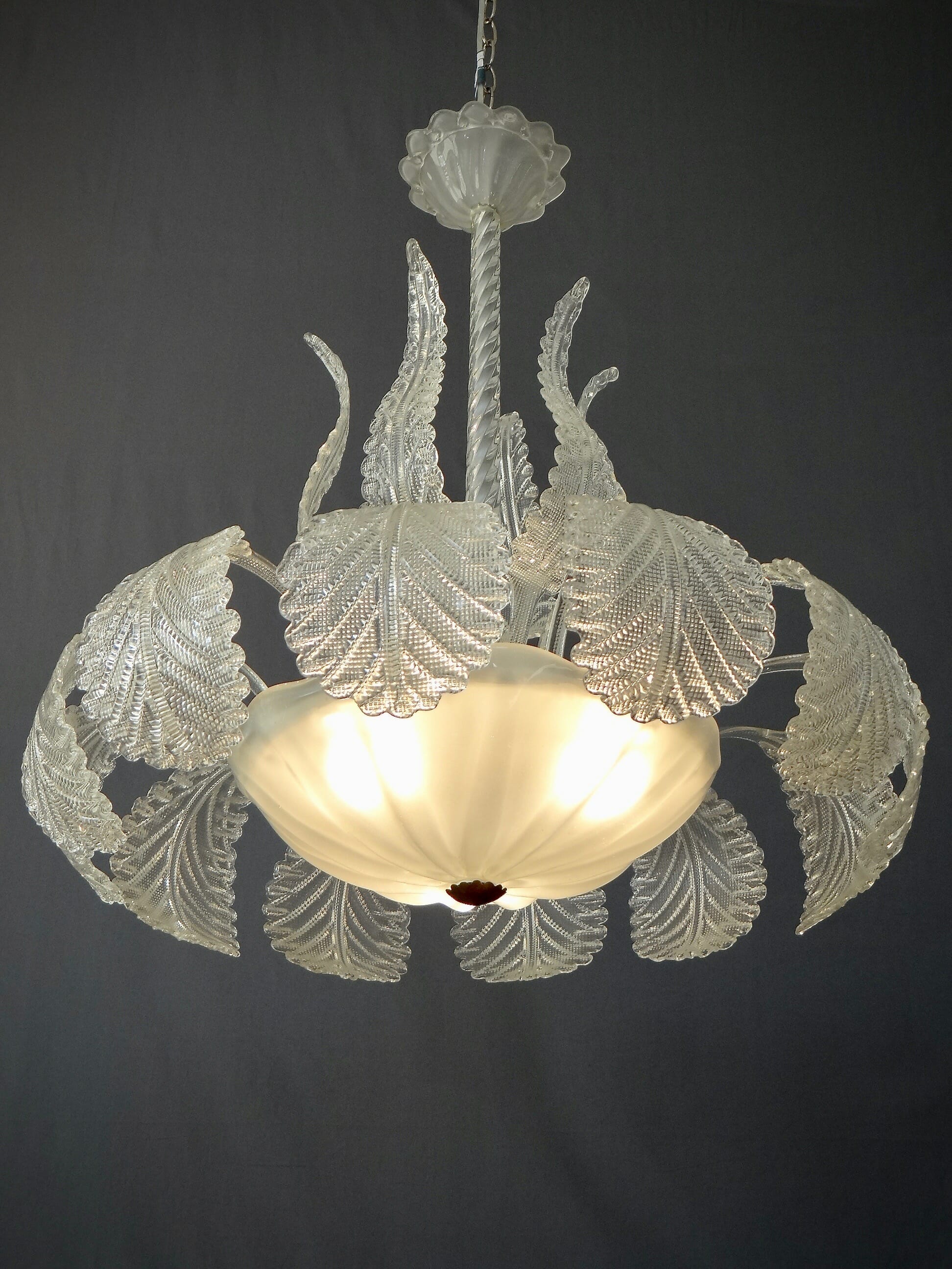 Glamorous Italian clear Glass Murano Chandelier c.1940 European Antiques