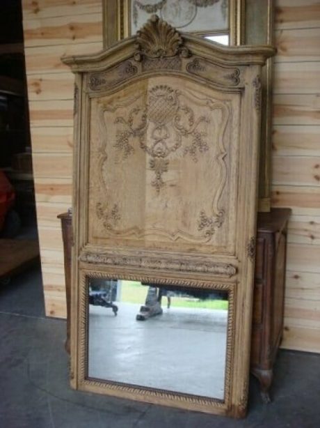 Bleached oak carved Trumeau panel with mirror insert