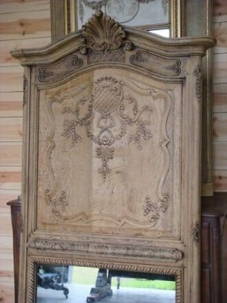 Bleached oak carved Trumeau panel with mirror insert
