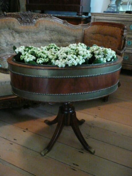 Mahogany and brass plant jardiniere with zinc liner c.1940