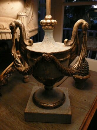 1940s wooden blue and silver gilt lamp base