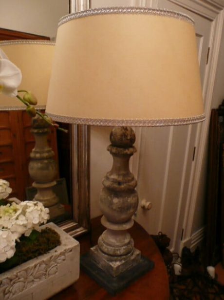 French stone composite lamps mounted on wooden base