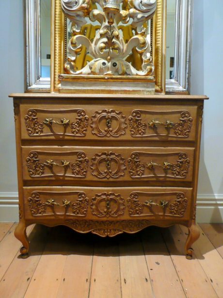 Bleached French oak three drawer commode c.1890
