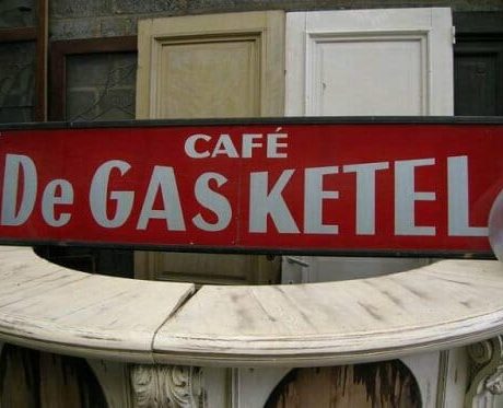Vintage glass painted cafe sign - Cafe de Gasketel