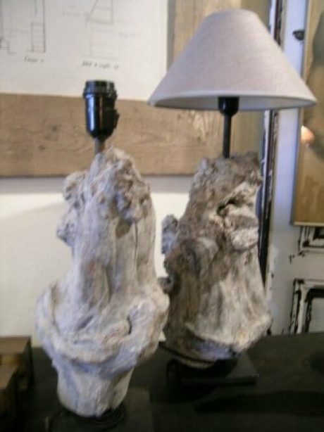 Pair of petrified driftwood lamps. c.1970