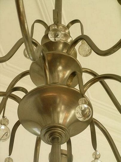 Nickled 10 Arm Chandelier With Crystal Ball Drops
