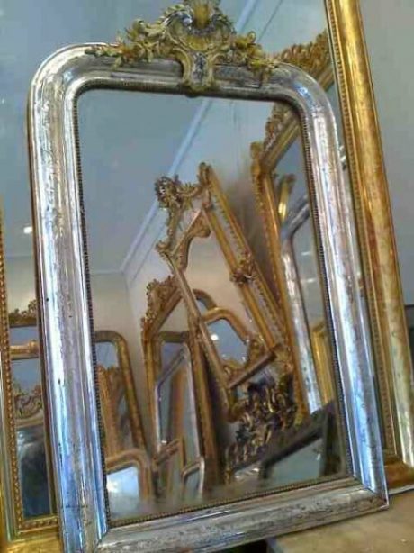 Silver gilded gesso mirror with gilded accents on cartouche c.1870