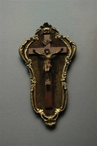 Napoleon III framed Crucifix in brass and velvet frame c.1880