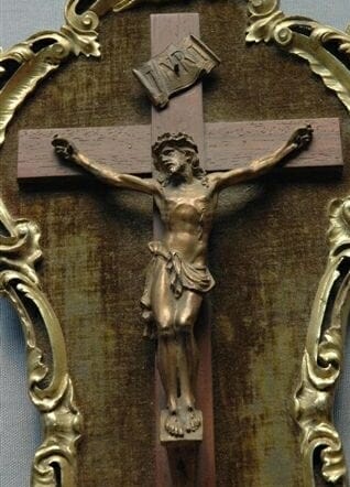 Napoleon III framed Crucifix in brass and velvet frame c.1880