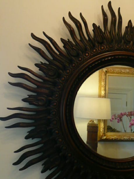 French carved beechwood starburst mirror c.1920