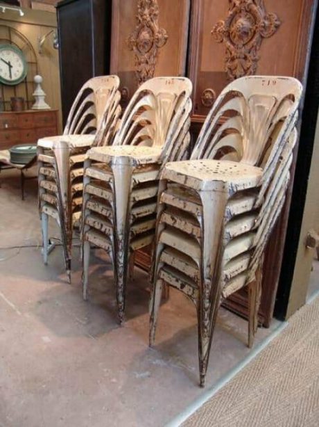 Painted metal chairs with stencilled detail c.1950s