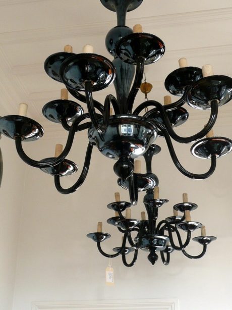 Pair of black Murano glass italian chandeliers c.1960
