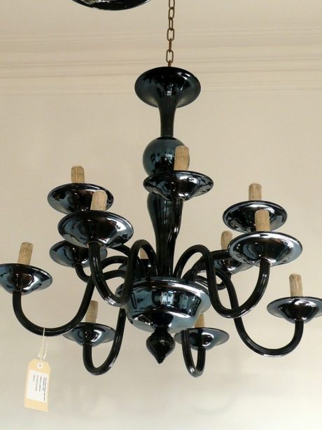 Pair of black Murano glass italian chandeliers c.1960