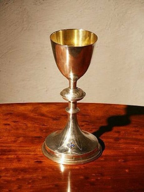 Antique Continental silver plated chalice with gilded metal interior
