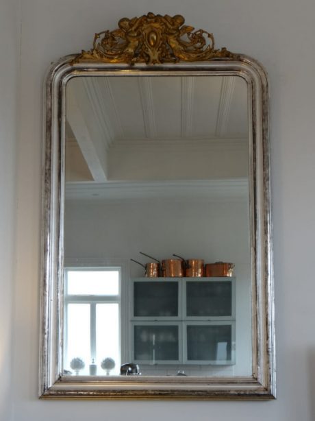 Louis Philippe antique silver gilded mirror with mercury panel glass c.1890