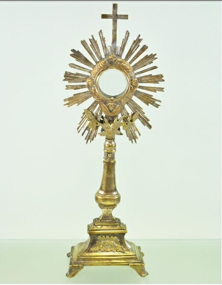 Antique bronze monstrance with reliquary insert glass panel c.1850