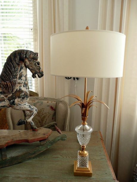 1950's French gilded metal and crystal lamp