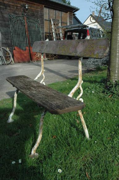 French wooden garden bench on cast iron legs c.1900