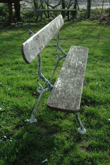 French wooden garden bench on cast iron legs c.1900