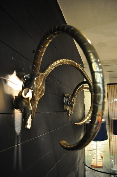 Pair of 1970's Brass skull antler wall lights