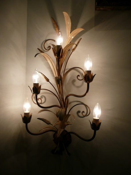 Pair of cream metal wheat sheath wall sconces c.1940