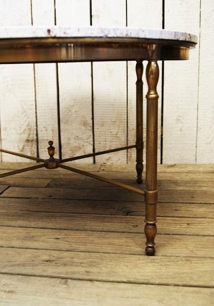 French Travertine topped coffee table with brass base c.1950