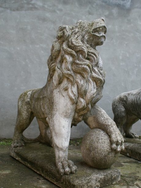 Pair of composite stone lions from England c.1950
