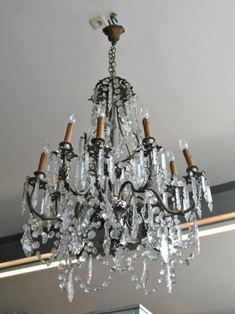 19th century crystal and pewter chandelier c.1880