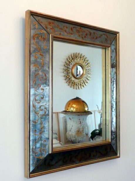French verre eglomise mirror in gilded wooden frame c.1950's