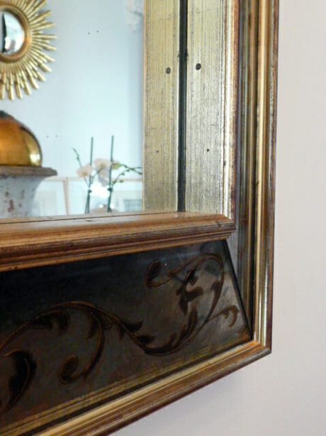 French verre eglomise mirror in gilded wooden frame c.1950's