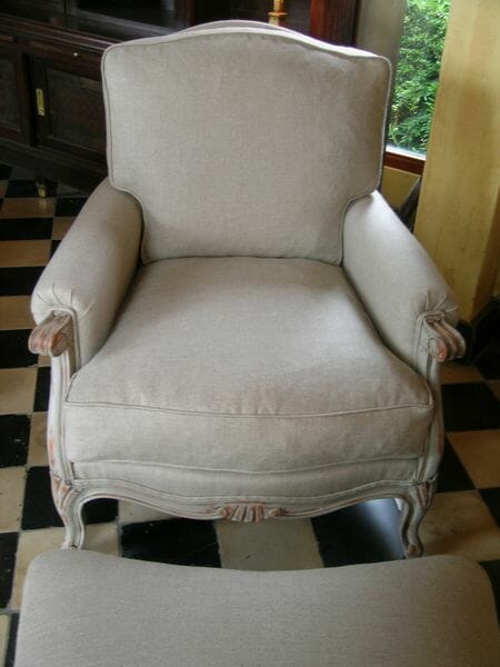 Pair of Beechwood chairs and Napoleon III footstool c.1940