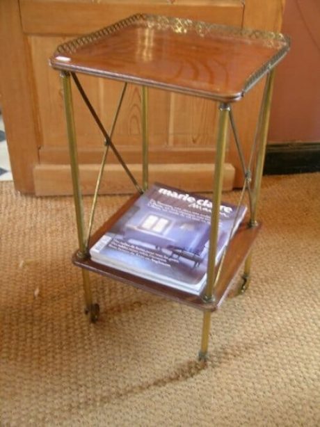 1950s Brass and wood side table