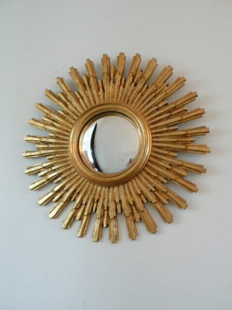 1950's French gilded wooden starbust with convex mirror