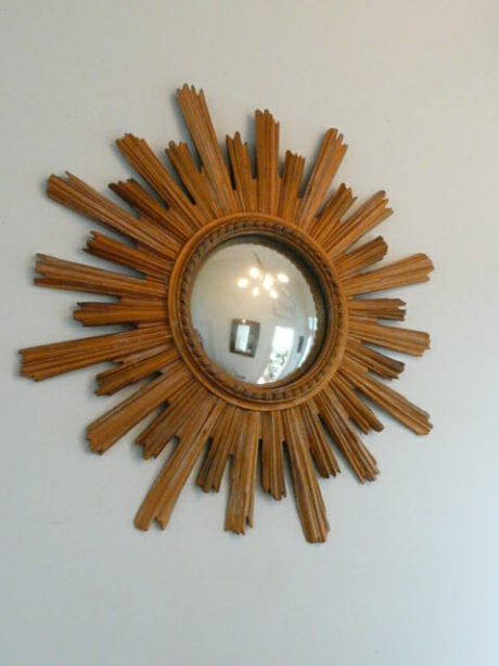 1950's French gilded wooden starbust with convex mirror