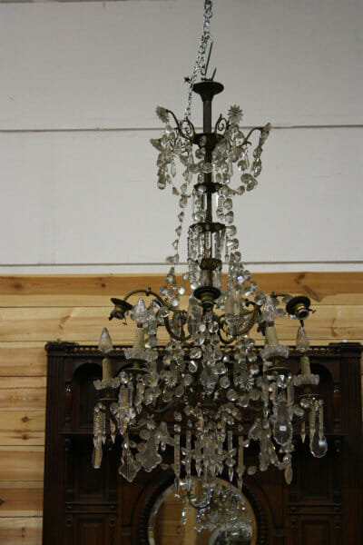 19th century Rococco style crystal and bronze chandelier