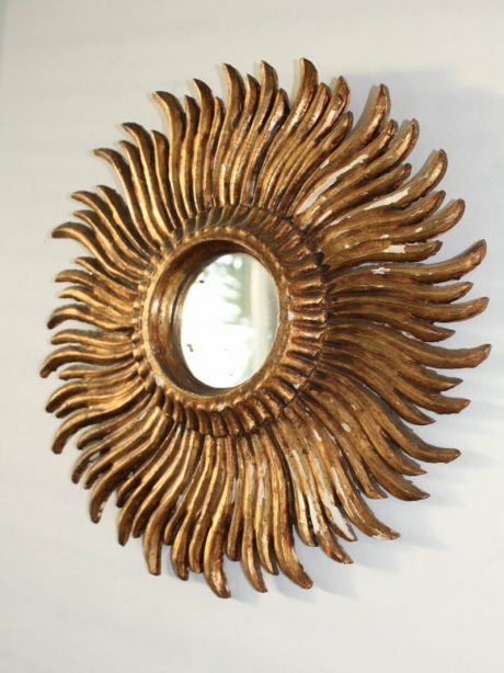 1940's French painted gold and plaster starburst mirror