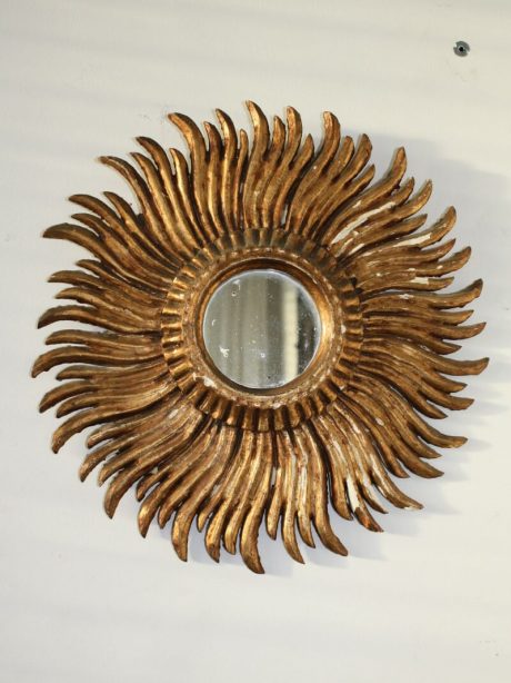 1940's French painted gold and plaster starburst mirror
