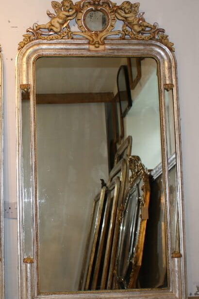 Exceptional 19th century arched margin silver gilded and cream gesso mirror