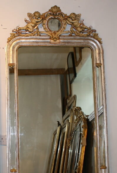 Exceptional 19th century arched margin silver gilded and cream gesso mirror