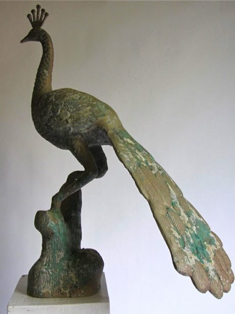 Early 20th century metal painted peacock sculpture c.1920 -30