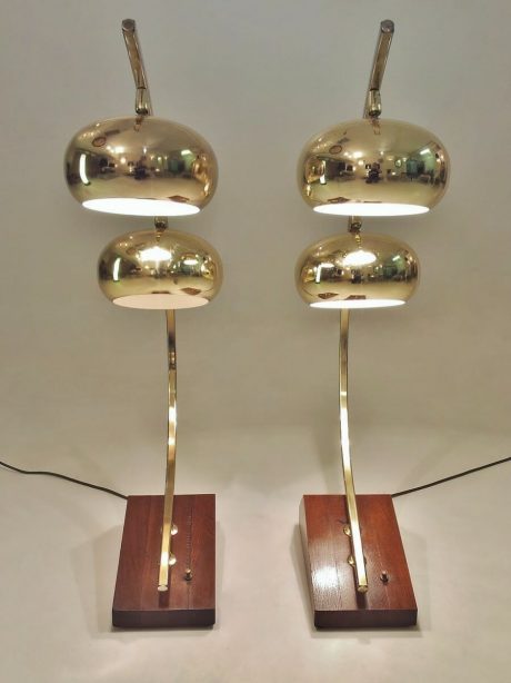 Pair of vintage Italian gold metal Arco table lamps c.1970's