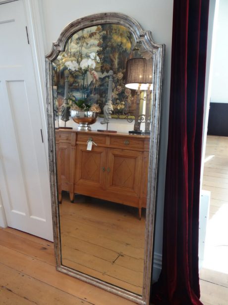 Tall narrow antique silver leaf mirror c.1900