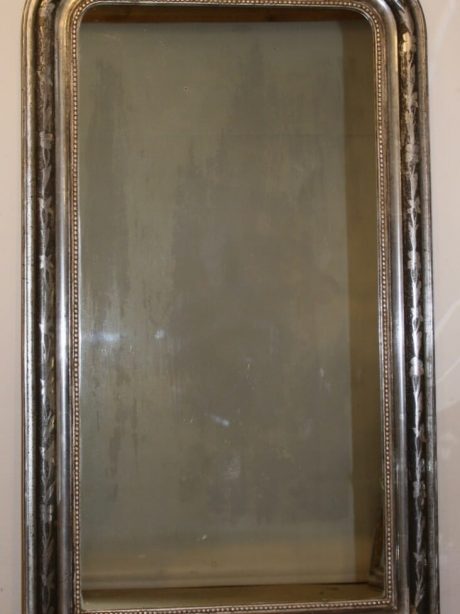 Antique French archtop mirror with etched silver leaf frame c.1900